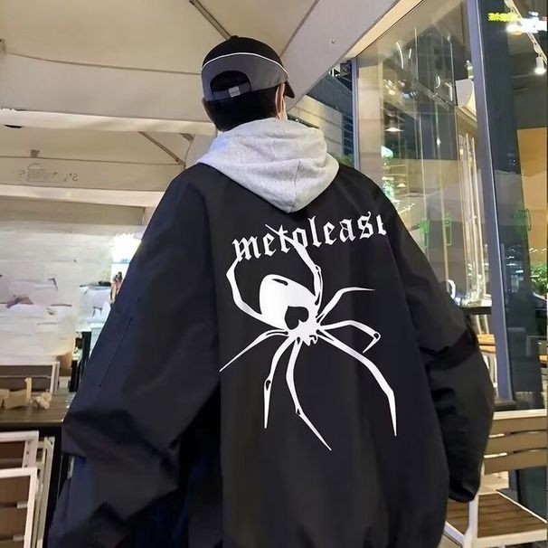 American High Street Spider Flight Jacket Men's Autumn And Winter National Tide Brand Loose Hip Hop Loose Couple Baseball Jacket_viptrois.com