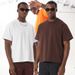 Men's Clothing Oversized Fit Short Sleeve T-Shirt - 100% Cotton Heavyweight Streetwear Tee With Drop Shoulder For Casual Wear (Black, White, Orange)_viptrois.com