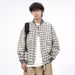Men's Spring And Autumn New Checkered Jacket, Workwear Jacket, Trendy Baseball Jacket, Versatile Stand Up Collar Top_viptrois.com