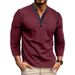 2025d 2024 Autumn Winter Long Sleeve Henley Shirt Men's Solid Color T-Shirt_viptrois.com