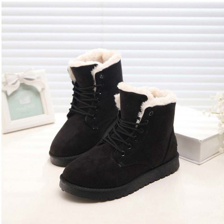 Winter Korean version of student snow boots women's short boots short tube warm boots lace up women's shoes flat heel trendy Martin cotton shoes boots_viptrois.com
