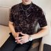 Wholesale Distribution Men's Short-sleeved T-shirt Pleated Golden Velvet Craft Slim-fitting Semi-turtleneck Short-sleeved T-shirt Korean Version_viptrois.com