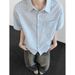 Men's Clothing Light Blue Plaid Short Sleeve Work Shirt For Men Loose Fit Summer Trendy Cardigan High-End Jacket_viptrois.com