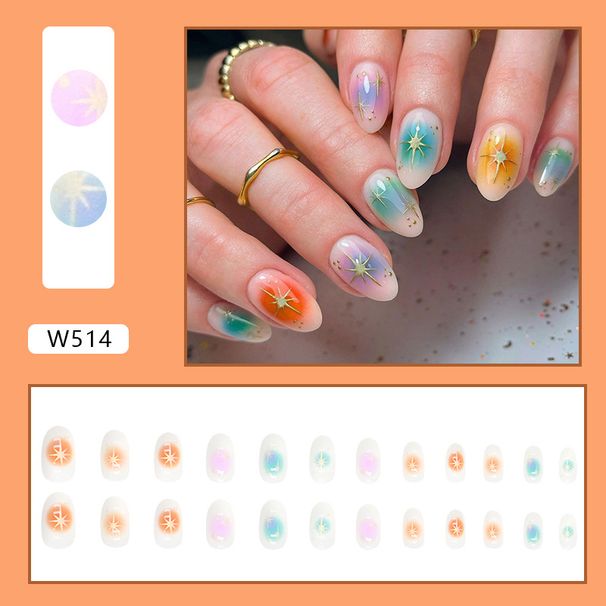 Beauty Health Short Round Head Nails Colorful Star Mango Fashion Nail Practice Special Nail Beauty Nails_viptrois.com