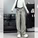 American Style Design Wide Jeans For Men And Women, Smoking Gray High Street Straight Leg Loose Pants_viptrois.com
