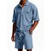 Men's Casual Short Sleeve Shirt And Shorts Set Solid Color Turn down Collar Beach Suit Summer New Hot Selling_viptrois.com