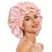 Elastic ribbon bow satin round hat solid color silk sleeping hat confinement hat beauty hair care_viptrois.com
