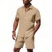 Men's Clothing Men's Summer Linen Suit Striped Loose Short Sleeved Shirt Beach Shorts Two Piece Suit_viptrois.com