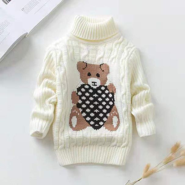 "Soft & Cozy Kids' High Neck Knit Sweater With Cute Bear Design - Unisex Pullover For Boys & Girls (3-8 Years, 100-140cm) - Winter & Spring Essential_viptrois.com