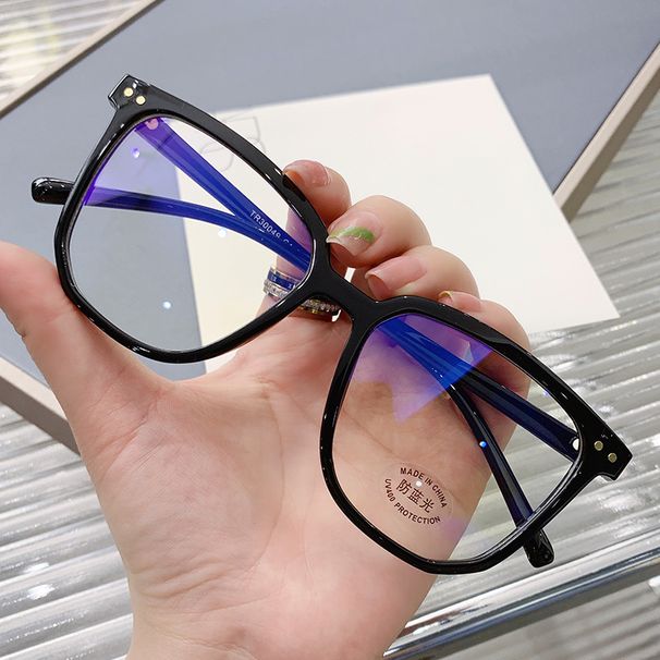 Ultra-light TR90 Blue Light Blocking For Women Korean Style Trendy Large Fashion Frame Unisex Non-prescription Glasses_viptrois.com