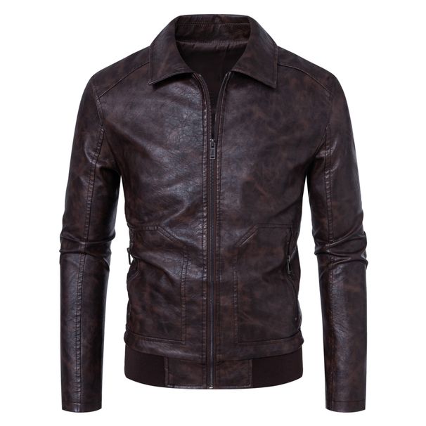 Men's Clothing New European Size Lapel Men's Leather Jacket Fashion Casual Slim Men's Leather Jacket Motorcycle Suit Racing Suit_viptrois.com