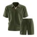 Men's Fashion 3D Polo Collar Short Sleeve Casual Suit Solid Color New Summer_viptrois.com