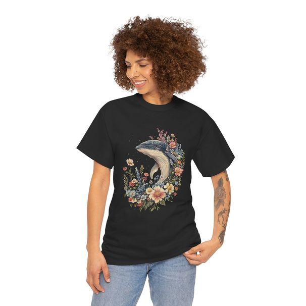 Embroidered Moon Whales Daisy T-Shirt Mens Womens Tees Top - Lovely Floral Tee For Women_viptrois.com