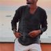 K Men's Youth Casual Loose V-neck Fringed Long Sleeved Shirt_viptrois.com