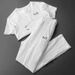 Men's Clothing Summer Trendy Pleated Two-piece Suit For Men Thin Cotton And Linen Short-sleeved T-shirt Chinese Style V-neck White Casual Sports Suit_viptrois.com