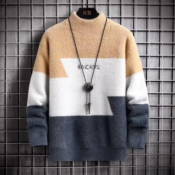 Men's Clothing sweater for men, half turtleneck thick bottoming sweater for junior high school and high school students, mink fleece sweater_viptrois.com
