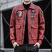 Men's Clothing leather clothing personality lapel embroidery motorcycle clothing leisure trend leather jacket_viptrois.com