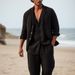 Men's Casual Linen-Blend Shirt & Wide-Leg Pants Set – Black (S-XXXL) | Early Autumn Relaxed Fit_viptrois.com
