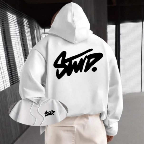 Men's Clothing Hip-Hop Hoodie With Print - Lightweight Cotton Lined Pullover Sweatshirt For Spring & Fall (White, Blue, Black, Gray, Beige)_viptrois.com