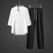 Men's Clothing Summer Thin Five Point Sleeve Casual Ice Silk Suit Men's Two Piece Suit Large Size Loose Mid Sleeve T Shirt Sports_viptrois.com