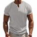 Summer Men's Fitness Casual Sports Jacquard Ribbed Quick-Dry Breathable Henley Short Sleeve_viptrois.com