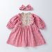 Baby clothes Spring and Autumn new splicing floral long-sleeved plaid dresses baby girl cotton princess dresses_viptrois.com