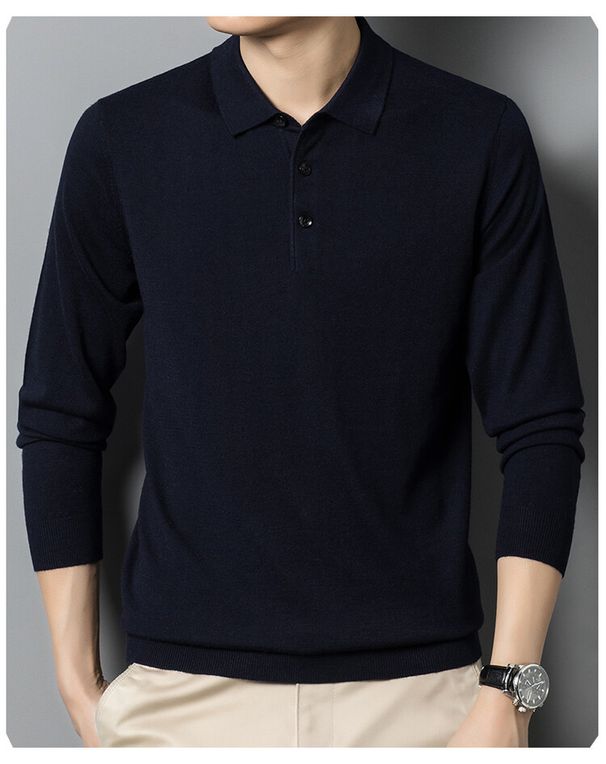 Men's Clothing 2024 Autumn And Winter New Polo Tops Knitted Wool Men's Lapel Loose Solid Color Sweater Polo Shirt Collar_viptrois.com