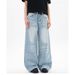 Men's Clothing Blue Straight Jeans Men And Women Spring New Style Cat Whisker Design Loose Wide Leg Casual Long Pants_viptrois.com