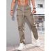 Men's Casual Sports Zipper Decorative Cargo Pants Waist Drawstring Men's Plus-size Woven Cargo Pants_viptrois.com