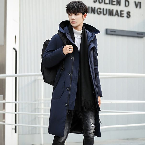 Cotton Jacket, Mid-Length, 2023 New Korean Style, Over-the-Knee, Hooded, Fashionable, Winter Thickened Men's Coat_viptrois.com