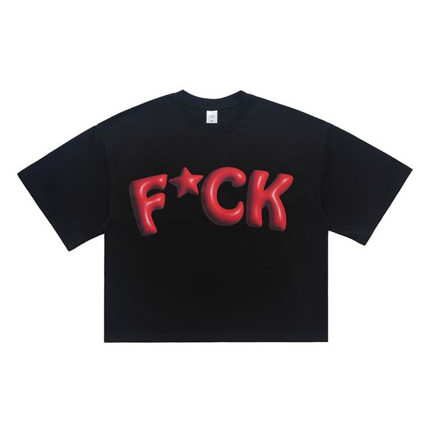Autumn American Style Abstract Letter Print Sleeve T-Shirt Unisex Loose Drop Shoulder Versatile Short Top_viptrois.com