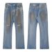 Men's Clothing Ac Style Ripped Yellow Mud Old Washed Dirty Pants Loose Flared Jeans For Men And Women_viptrois.com