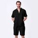 Men’s Clothing Summer New Men's Simple Casual Jacquard Short Sleeved Zipper Cardigan Jacket Shorts Suit_viptrois.com