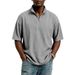 Men's Half-Zip Waffle Knit Polo Shirt - Breathable Short Sleeve T-Shirt, Loose Fit Casual Top, Solid Color Streetwear For All Seasons_viptrois.com