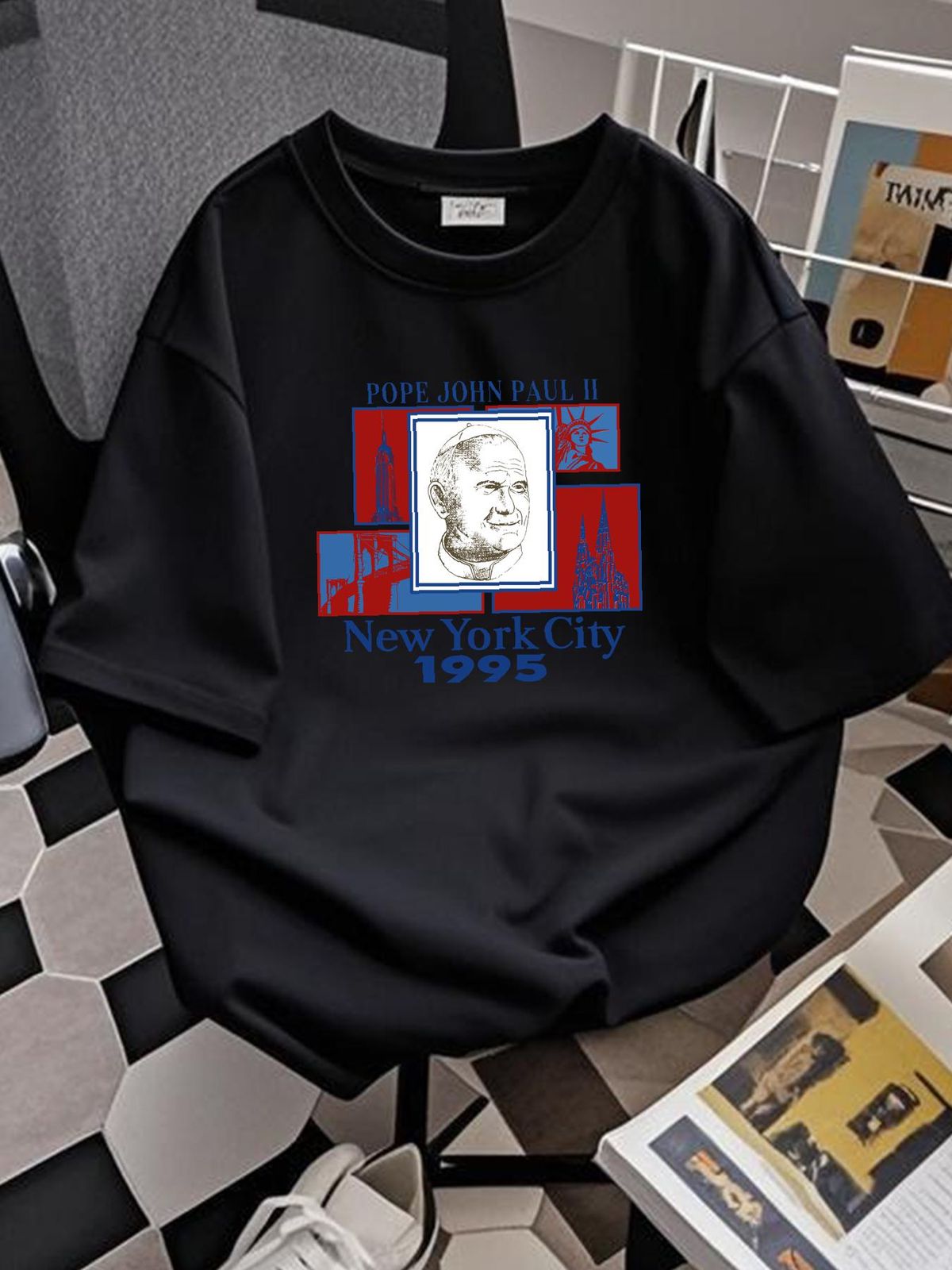 Rare Vintage 1995 Pope John Paul II New York City T Shirt Never Worn XL Slightly Fashion Unisex Streetwear Breathable Stretched Comfortable Homme_viptrois.com