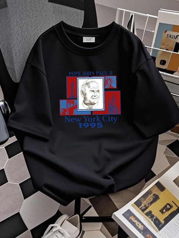 Rare Vintage 1995 Pope John Paul II New York City T Shirt Never Worn XL Slightly Fashion Unisex Streetwear Breathable Stretched Comfortable Homme_viptrois.com