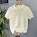 Men's Slim Fit Polo Shirt High End Knitted Trendy Short Sleeved Stretch Collar Business Commuting Ice Silk T-Shirt_viptrois.com