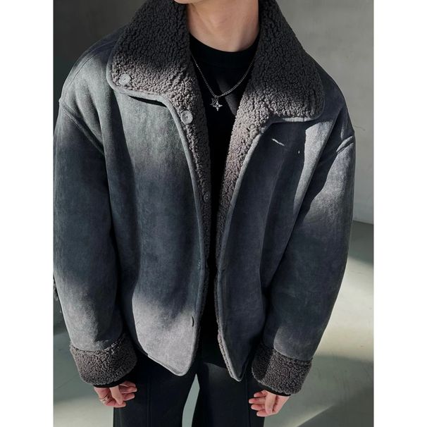 2024 Autumn Winter New Fashion Trend Thickened Fleece Solid Color Men's Versatile Couple Matching Loose Fit_viptrois.com