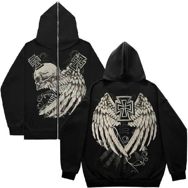 Hoodie Sweatshirt Gothic High Street Full Zipper Oversized Unisex Streetwear Y2 Jacket_viptrois.com