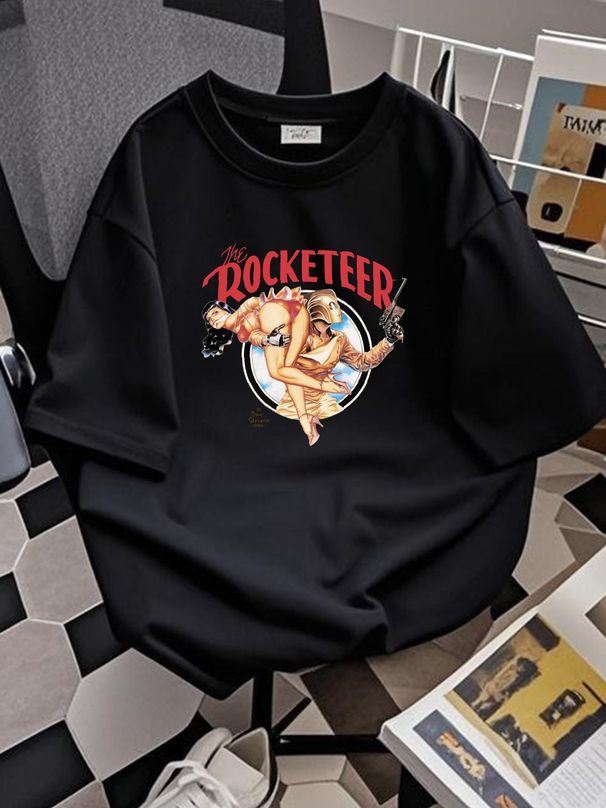 Rare Vintage GRAPHITTI The Rocketeer Dave Stevens Art 1984 T Shirt 80s White M Designer Clothes Slightly Top For Everyday Wear Versatile Graphic_viptrois.com