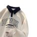 Pure Waffle Long Sleeve Polo Sweatshirt Men 2024 Autumn New Trendy Brand Turn-Down Collar Color-Block Letter Embroidery_viptrois.com