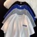 Men's Waffle-Knit Short Sleeve T-Shirt – Oversized Fit, Trendy Klein Blue & Neutral Tones, Polyester Anti-Bacterial Casual Top_viptrois.com