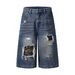 Men's Clothing Ripped Camouflage Stitching Distressed Stitching Wide Leg Jeans Washed Distressed Loose Embroidered Wide Leg Pants_viptrois.com