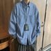 Retro Solid Color Long Sleeved Denim Shirt, Men's And Women's Trendy Brand Street Loose Workwear Shirt_viptrois.com