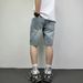 Men's Clothing Washed Ripped Denim Shorts Men's Loose Straight Ink Splash Hiphop Casual Five Point Pants_viptrois.com