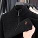 Men's Zipper Pullover With Fleece Lining, Trendy Casual Loose Embroidered Autumn Winter Solid Color Knitted Base Shirt_viptrois.com