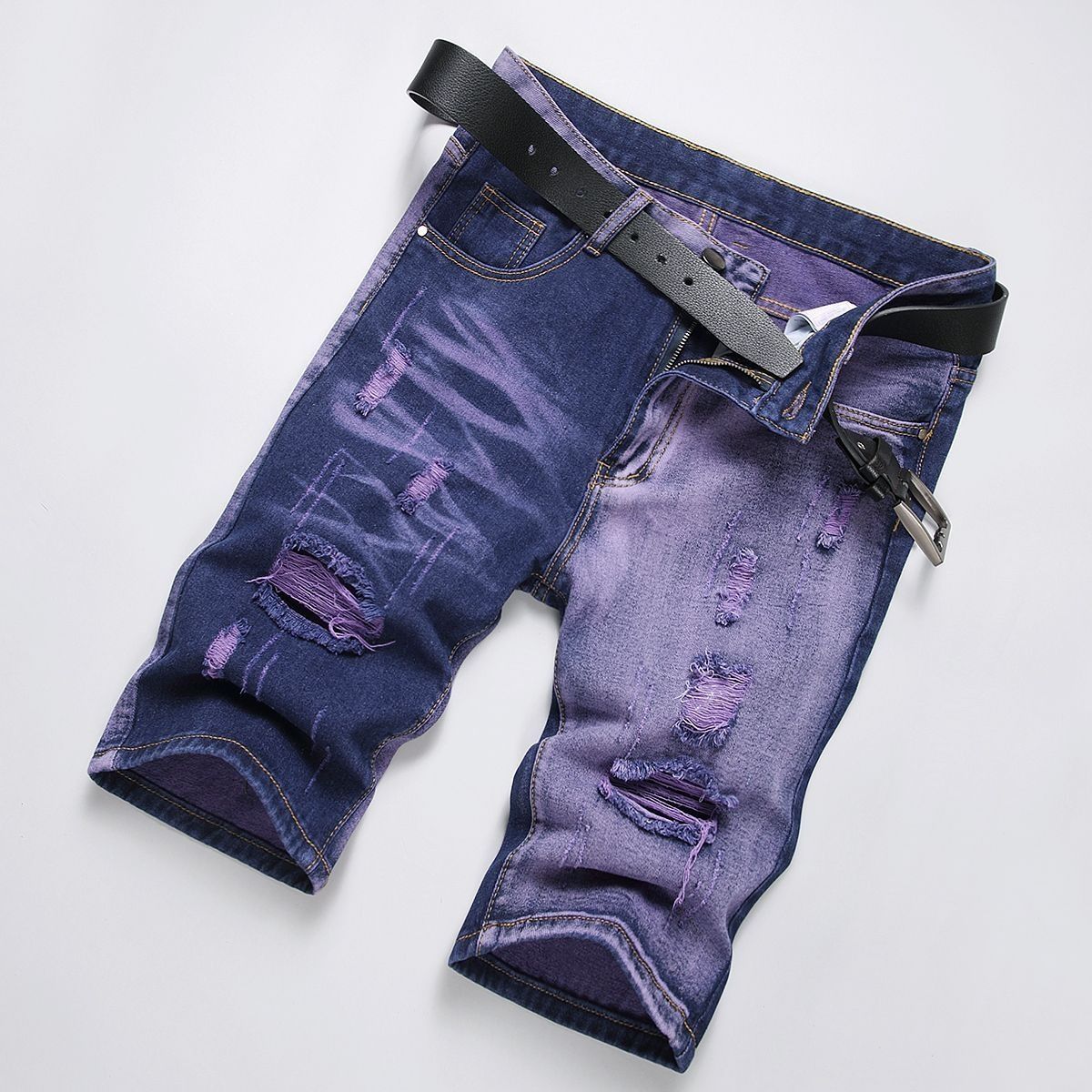 Men's Clothing Trendy Men's Non-Stretch Ripped Casual Slim Fit Denim Shorts Style Mid-Rise Summer Style For Formal & Casual_viptrois.com