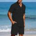 Men's Linen Long Sleeve Casual Top And Five Quarter Shorts Fashion Set_viptrois.com
