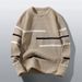 Loom Cross-Border European And American Spring Round Neck Striped 2023 New Export Men's Casual Loose Knitted Sweater_viptrois.com