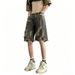 Men's Distressed Denim Shorts - Ripped Raw Hem 5-Inch Inseam Baggy Fit High Street Fashion Summer Casual Shorts_viptrois.com